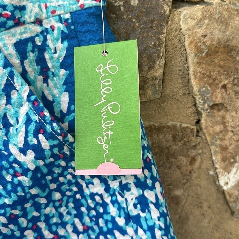 NWT Lilly Pulitzer Buttercup Shorts Brewster Blue Good Reef Scalloped Hem Size 2